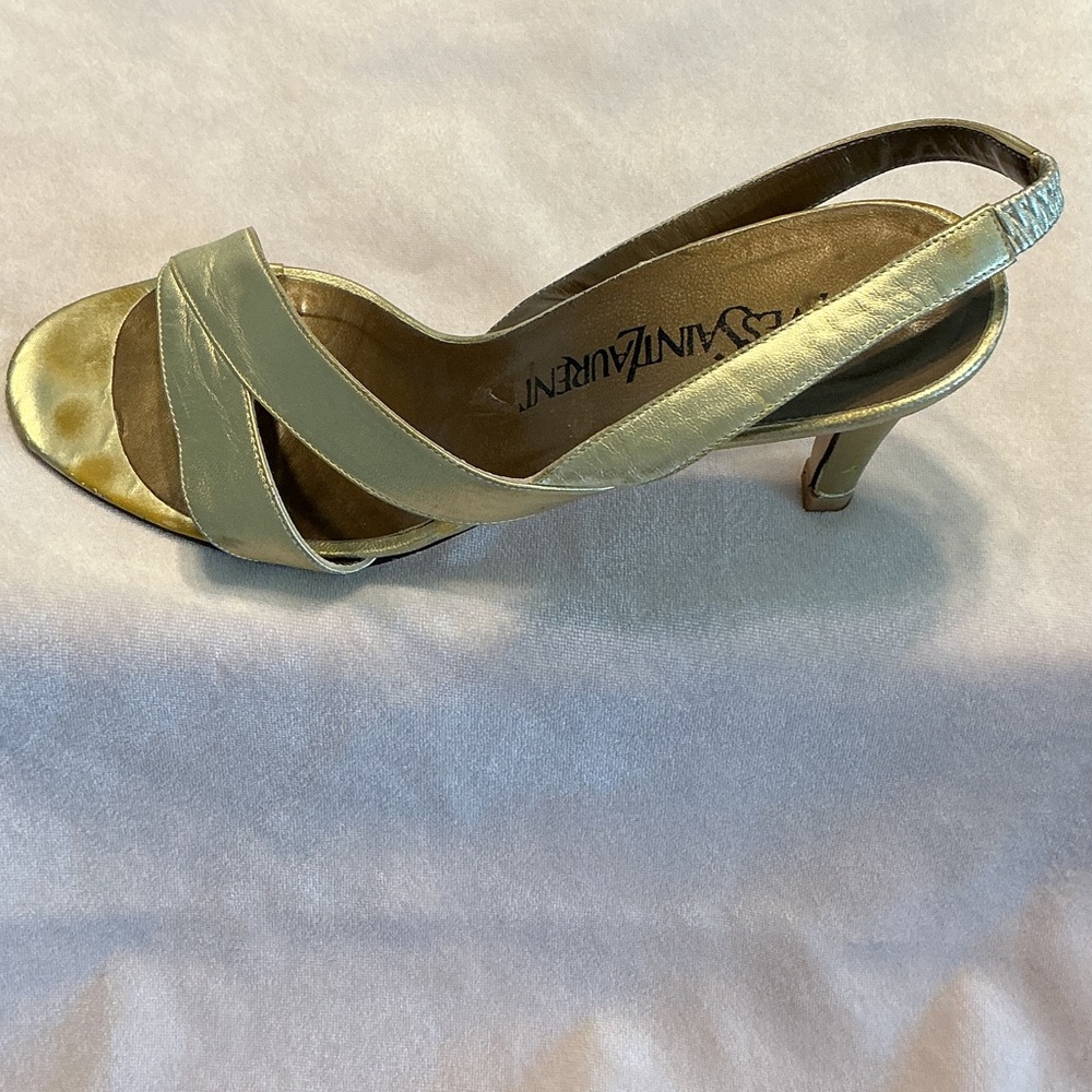 YSL Sling Back Metallic Gold 3” Heels Sz 7